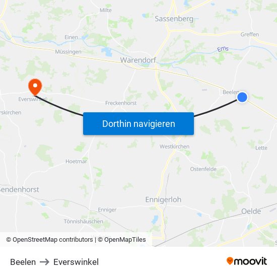 Beelen to Everswinkel map