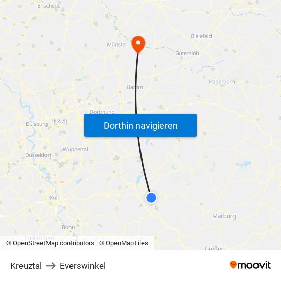 Kreuztal to Everswinkel map