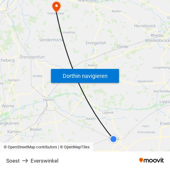 Soest to Everswinkel map