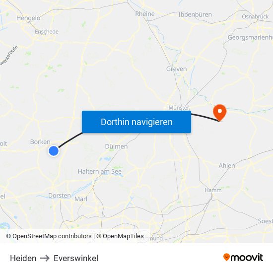 Heiden to Everswinkel map