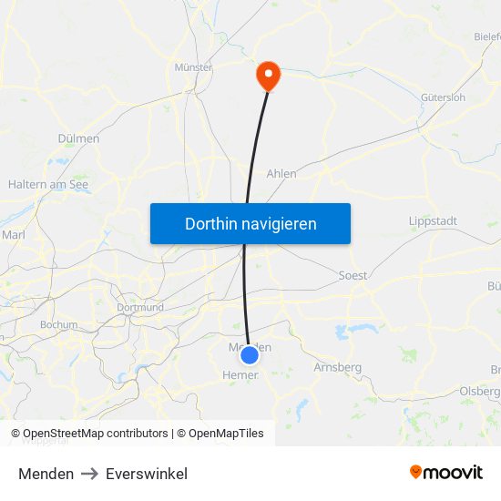 Menden to Everswinkel map