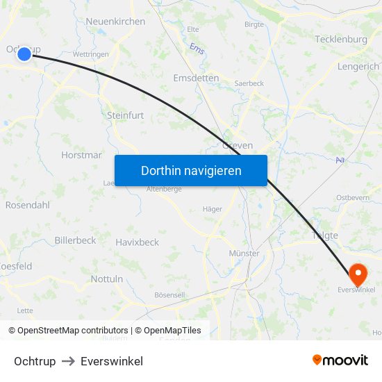 Ochtrup to Everswinkel map