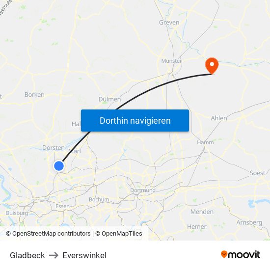 Gladbeck to Everswinkel map