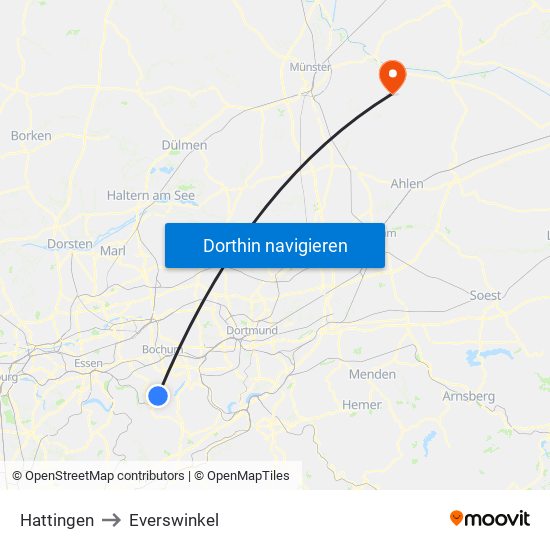 Hattingen to Everswinkel map