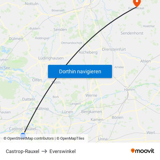 Castrop-Rauxel to Everswinkel map