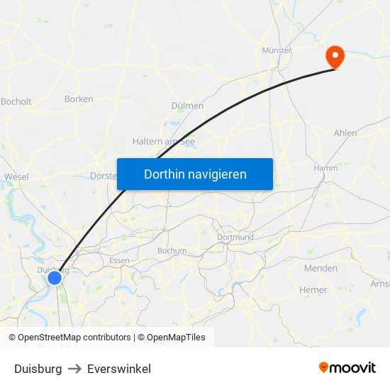 Duisburg to Everswinkel map