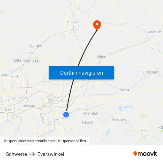 Schwerte to Everswinkel map