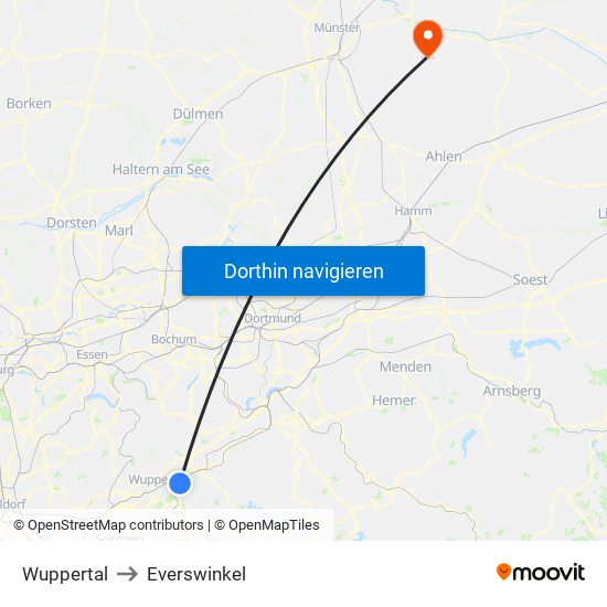 Wuppertal to Everswinkel map
