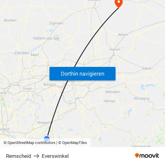 Remscheid to Everswinkel map