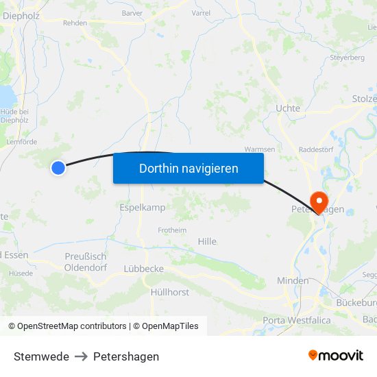 Stemwede to Petershagen map