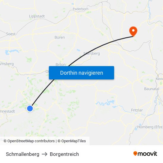 Schmallenberg to Borgentreich map