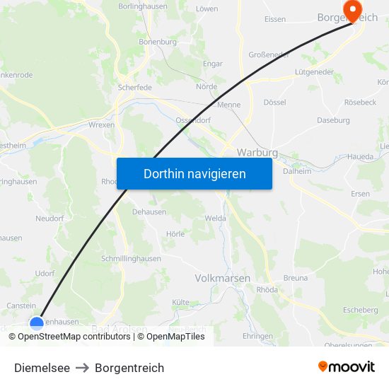 Diemelsee to Borgentreich map