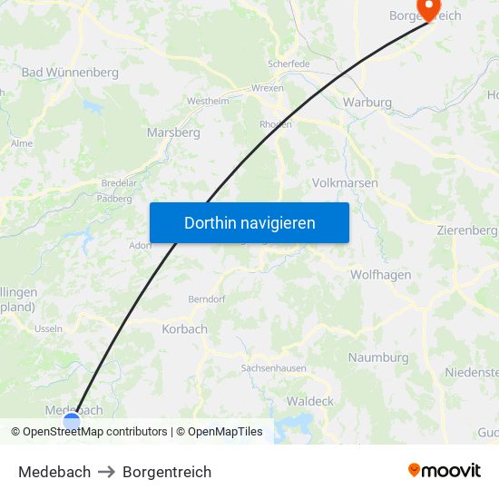 Medebach to Borgentreich map