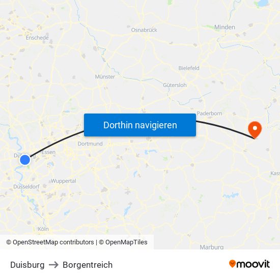 Duisburg to Borgentreich map
