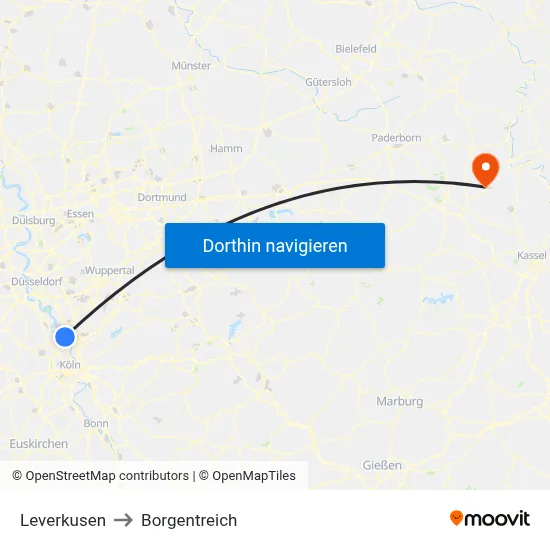 Leverkusen to Borgentreich map