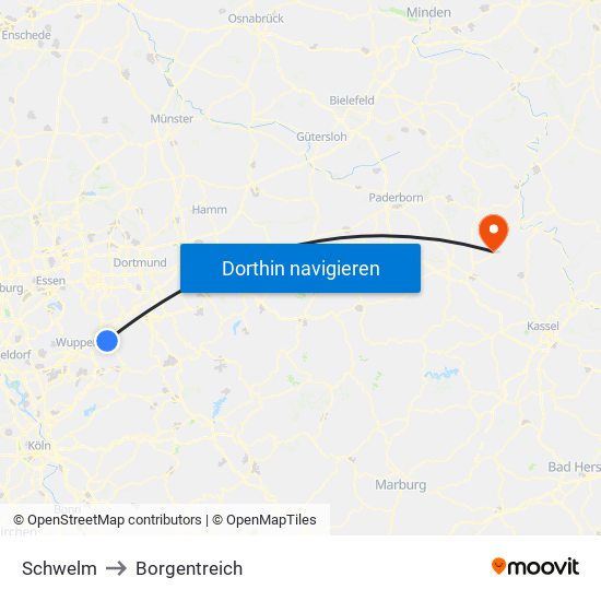 Schwelm to Borgentreich map