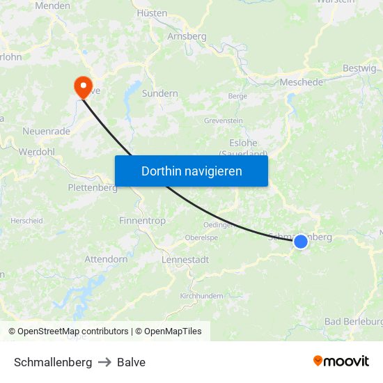 Schmallenberg to Balve map