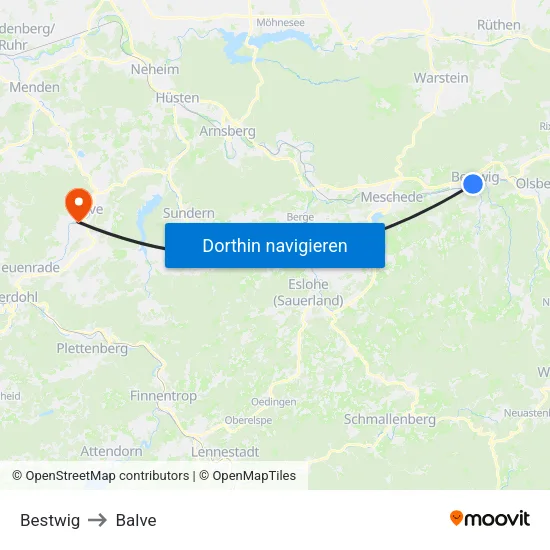 Bestwig to Balve map