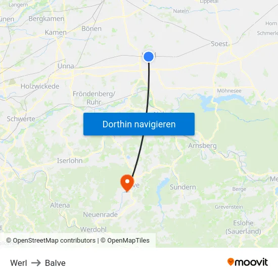 Werl to Balve map