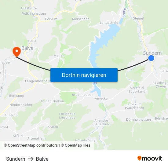 Sundern to Balve map