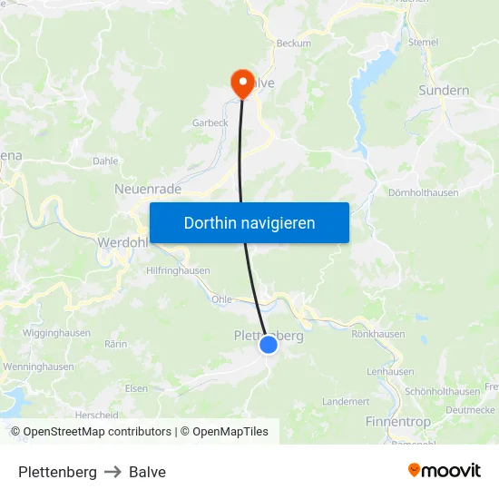 Plettenberg to Balve map