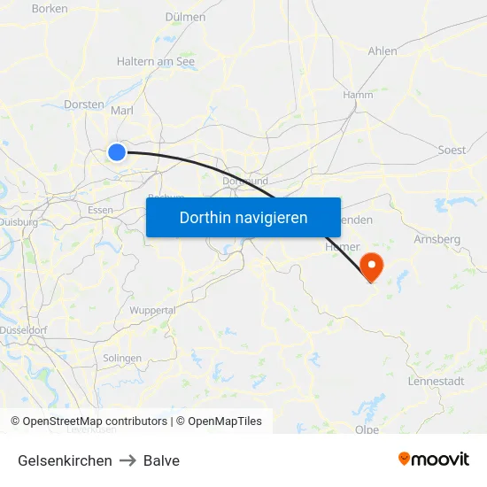 Gelsenkirchen to Balve map