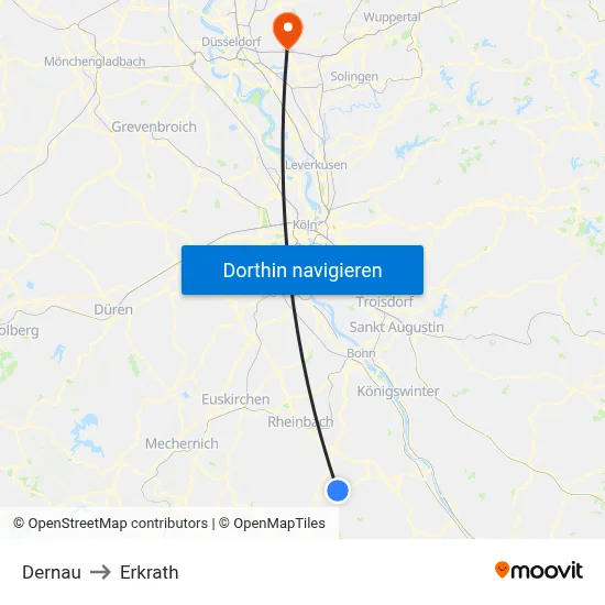 Dernau to Erkrath map