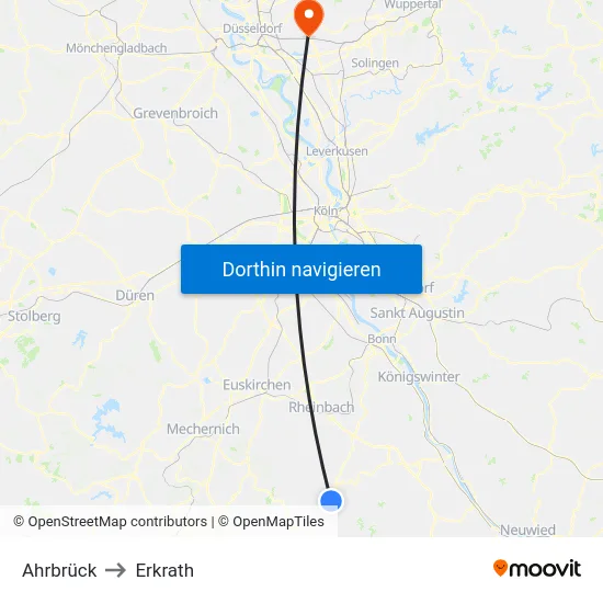 Ahrbrück to Erkrath map