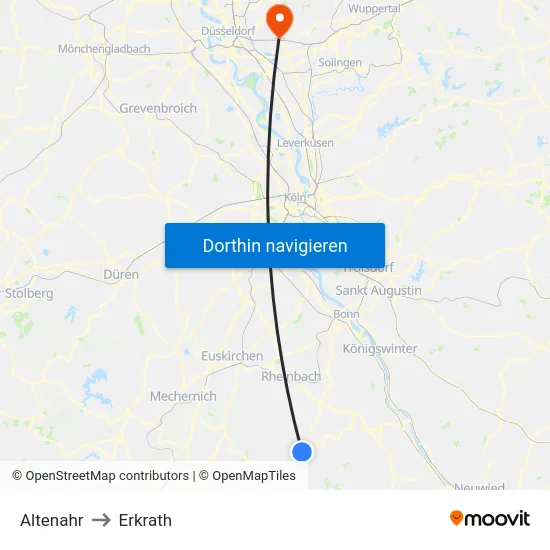 Altenahr to Erkrath map