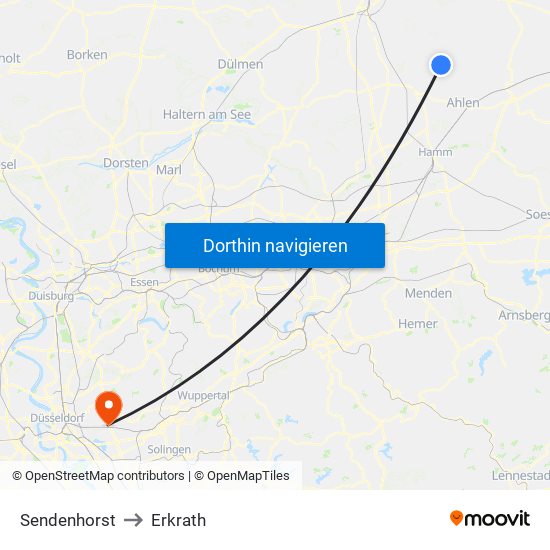 Sendenhorst to Erkrath map