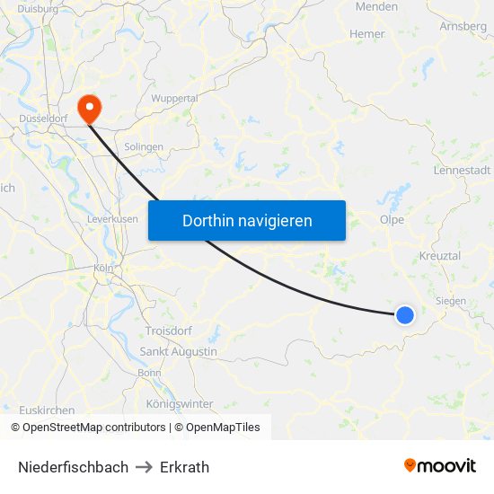 Niederfischbach to Erkrath map