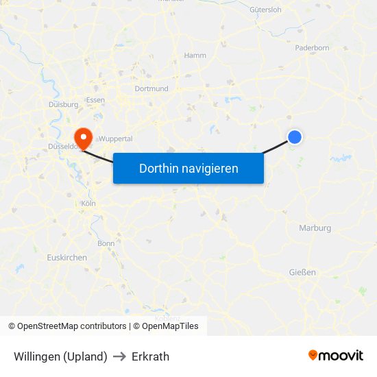 Willingen (Upland) to Erkrath map