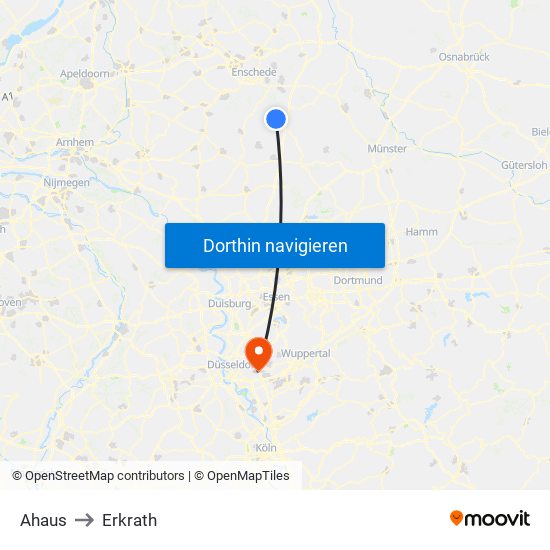 Ahaus to Erkrath map