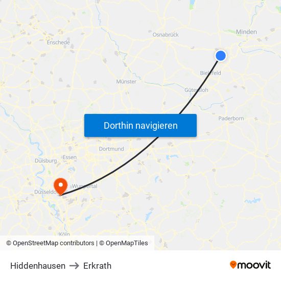 Hiddenhausen to Erkrath map