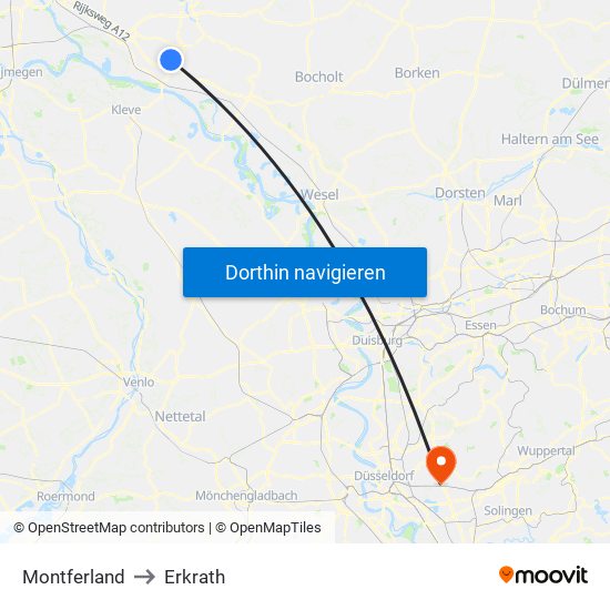 Montferland to Erkrath map