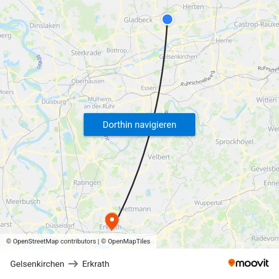 Gelsenkirchen to Erkrath map