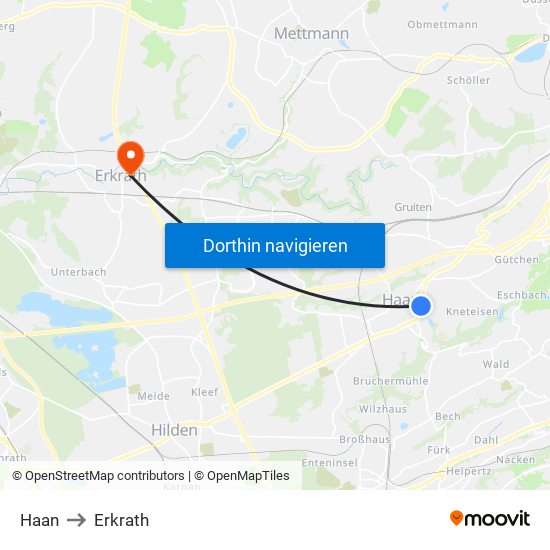 Haan to Erkrath map