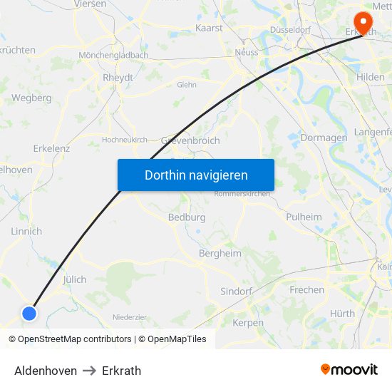 Aldenhoven to Erkrath map