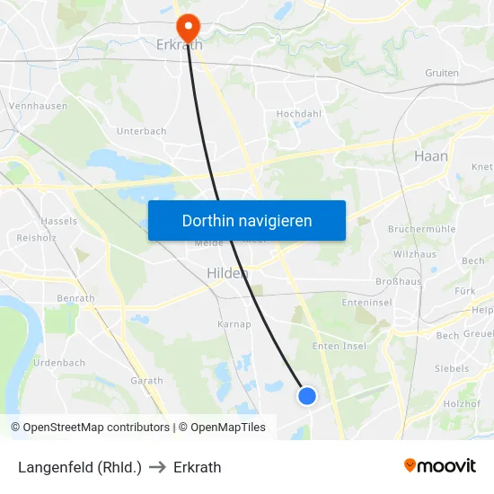 Langenfeld (Rhld.) to Erkrath map