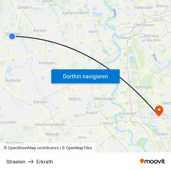 Straelen to Erkrath map