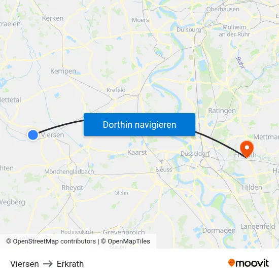 Viersen to Erkrath map