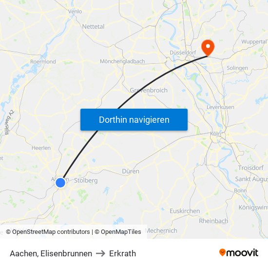 Aachen, Elisenbrunnen to Erkrath map