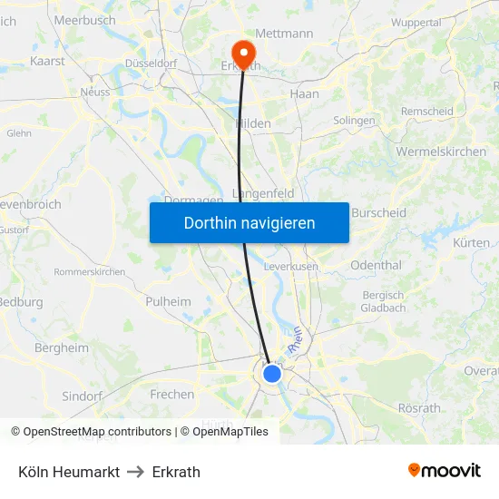 Köln Heumarkt to Erkrath map
