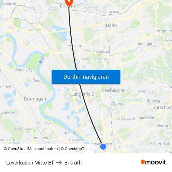 Leverkusen Mitte Bf to Erkrath map