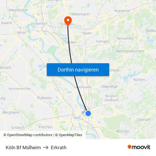 Köln Bf Mülheim to Erkrath map