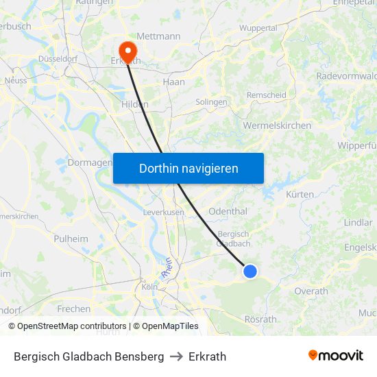 Bergisch Gladbach Bensberg to Erkrath map