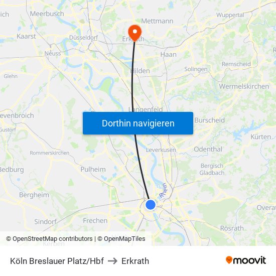 Köln Breslauer Platz/Hbf to Erkrath map