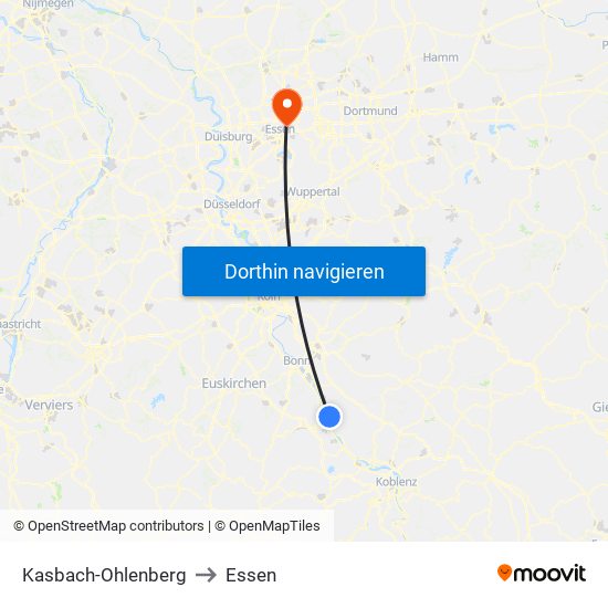 Kasbach-Ohlenberg to Essen map