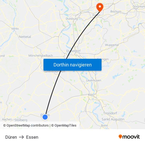 Düren to Essen map