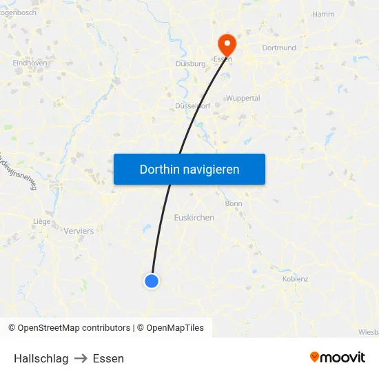 Hallschlag to Essen map